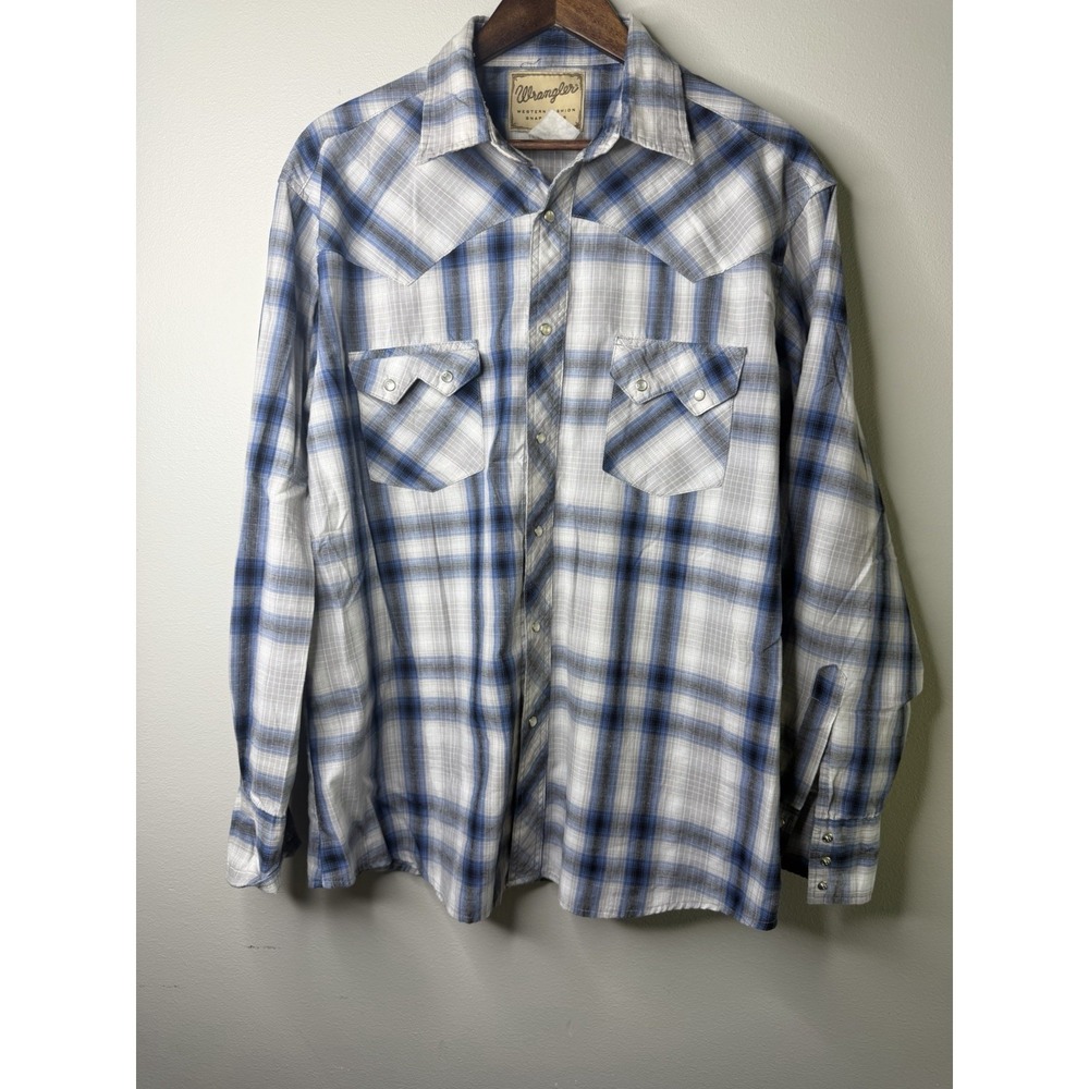 Wrangler Shirt Pearl Snap Button Up Mens XXL Western Cowboy Shadow Plaid Vintage